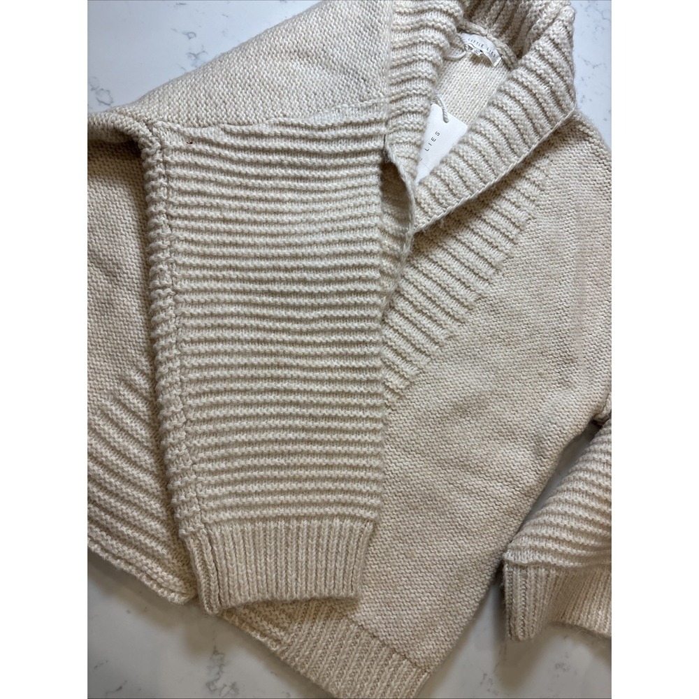 Chunky Knit Cardigan Sweater "Little Lies" Ribbed Boho Cozy Ivory Women's S/M - Picture 5 of 10